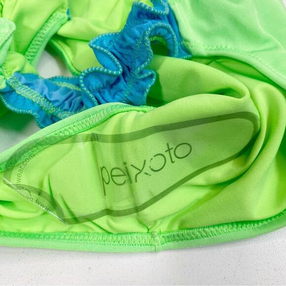 PEIXOTO Amore Ruffled Cheeky Bikini Bottom in Lime Green - Picture 9 of 11